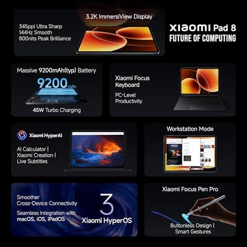 XIAOMI Pad 8 [Smartchoice] Flagship Snapdragon 8s Gen 4 |11.2" 3.2K Display | 12GB, 256GB | Ultra Slim Metal Design | 9200mAh Battery | 68 Bn+ Colours HyperAI | Wi-Fi 7 | Graphite Grey 2