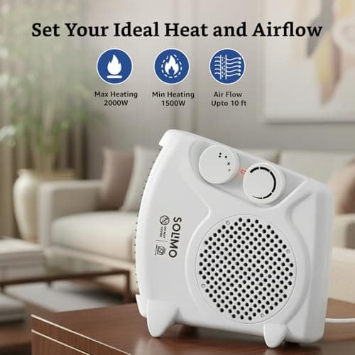 Amazon Brand - Solimo 2000/1000 Watts Room Heater with Adjustable Thermostat (ISI certified, White colour, Ideal for small to medium room/area) 4