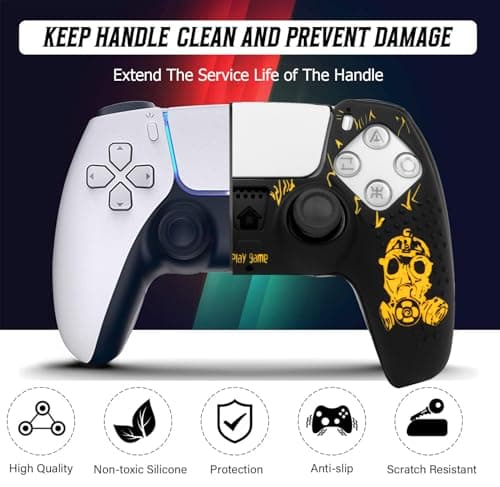 OIVO INDIA Black Skull and Multicolor Controller Silicone Cover Case PS5 Controller Skin Anti Slip Protective Case Sleeve Compatible for Sony PlayStation 5 Remote (Combo of 2) 4