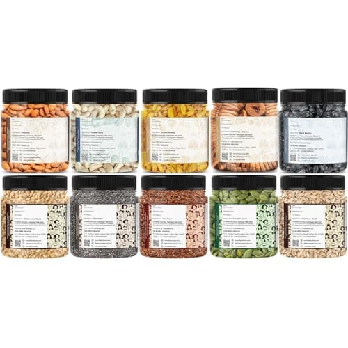 LILA DRY FRUITS Daily Nutrition Power Combo 10 in 1 (100g x 10) Dry Fruits & Seeds Mix Almonds Cashew Raisins Anjeer Chia Flax Pumpkin Sunflower Watermelon Healthy Snack Combo Pack Perfect for Gifting 3