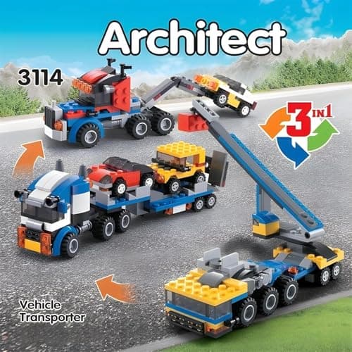 Umadiya® Architect 3 in 1 Jeep, Car & Truck Vehicle Toys | Transporter Building Brick Block for Kids | Stem Educational Learning Die Toys for Kids | Creative Construction Toy (264 Pcs) 3