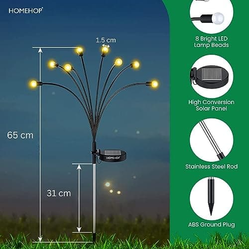 Homehop Solar Light Outdoor Swaying Firefly Garden lamp with 8 Led, Waterproof for Home Decor & Courtyard, Auto On/Off,Warm White (ABS Stainless Steel) 5