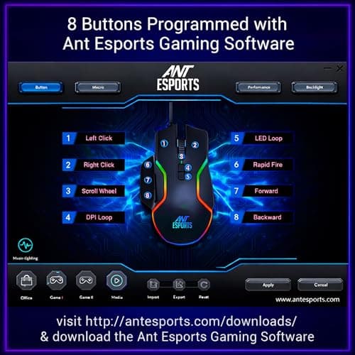 Ant Esports GM320 RGB Wired Gaming Mouse, 12800 DPI Optical Sensor, 8 Programmable Buttons with Rapid Fire, Ergonomic Design, RGB Lighting, Braided Cable, USB Gaming Mouse for PC, Laptop (Black) 3