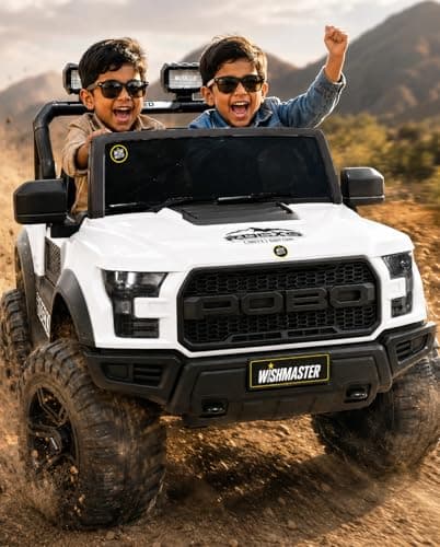 Wishmaster Kids Ride on Car Driving 4 Motors with Bluetooth EV Jeeps for 1, 2, 3, 4, 5, 6 Years | Remote + Steering + Mobile App Control | Birthday Gift (White)