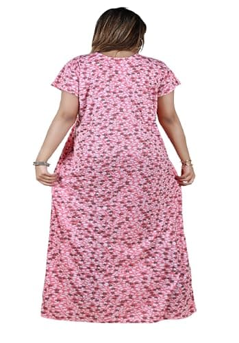 Bejod's Collection Pink Hosiery Nighty Maxi Gown for Women Front Button Open Style | Neckline Embroidery Soft Fabric Full Length Nighty | Plus Size Loose Fit Summer Nightwear L–XXL (Pink, L) 2