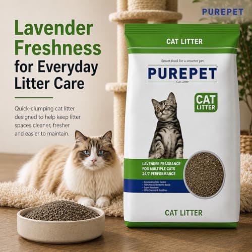 Purepet Cat Litter for All Cat Breed, Lavender Fragrance - 10kg Pack Pet Litter Tray Refill 3