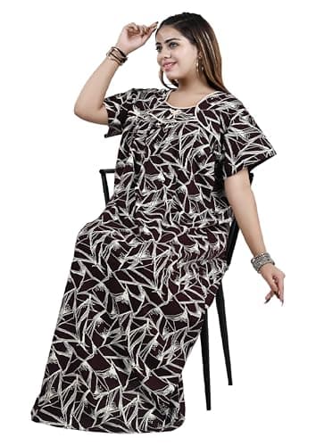 Bejod's Collection Women Cotton Plus Size Maxi Nighty | XL–3XL | Full Length Cotton Night Gown for Women | Soft & Breathable Nightwear (Coffee, XL) 5