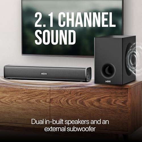 Mivi Hip Hop 300 Soundbar with Subwoofer, 90 Watts Compact Home Theatre Sound Bar and 1 External Sub-woofer, 2.1 Channel, Multiple Input Modes, Bluetooth v5.3, Made in India 4