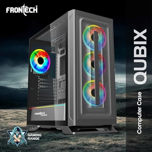 FRONTECH QUBIX ATX Mid Tower Gaming Computer Cabinet | Tempered Glass Side Panel | Metal Mesh Front | 4 x 120mm ARGB Fans | USB 3.0 & Type-C (FT-4386) 2
