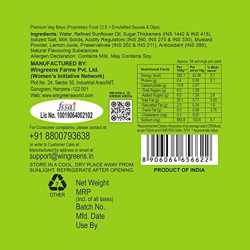 Wingreens Farms Premium Veg Mayo, 800g 3