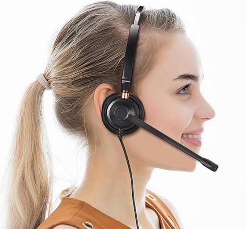 USB Plug Call Center Corded Noise Cancelling Headset with Microphone, Double Ear (Dual) Headset with Mic for Laptop/Desktop Computer - Black 4