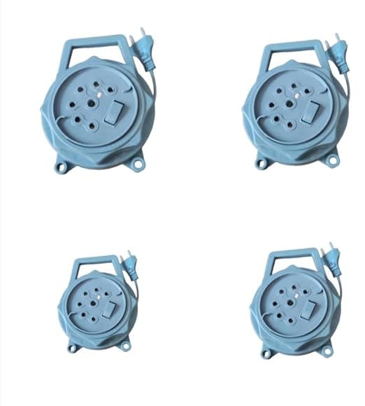 Extension Cord Reel with Multiple Sockets and On/Off Switch, Blue, Portable with Carry Handle (4)
