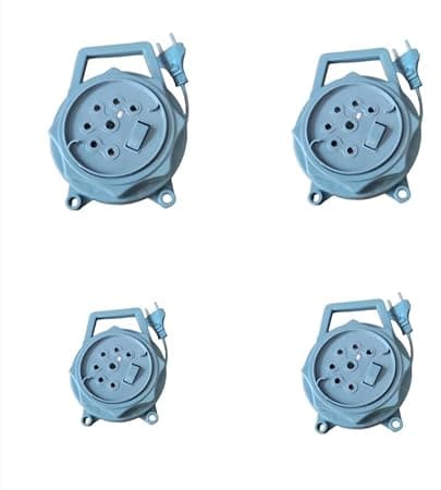 Extension Cord Reel with Multiple Sockets and On/Off Switch, Blue, Portable with Carry Handle (4)