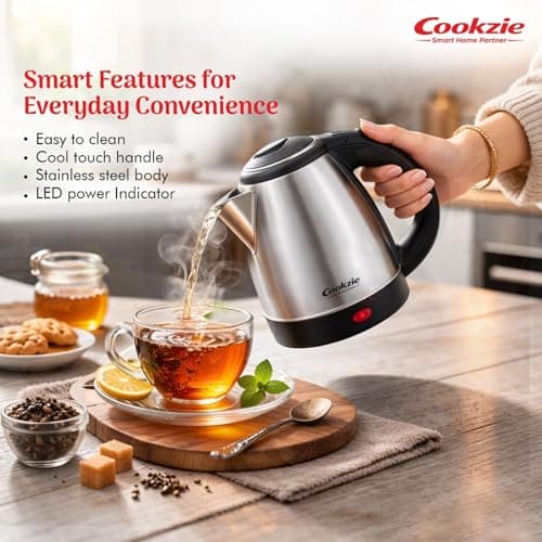 Cookzie Majestic 2.0 Ltr Electric Kettle | 1500-Watt Kettle with Stainless Steel Body for Boiling | Portable, Cordless Operation | Auto Switch-off Mechanism | 1-Yr Warranty, Silver 4