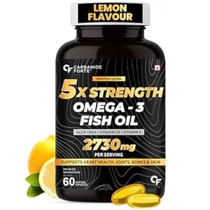 Carbamide Forte 5X Strength Omega 3 Fish Oil Capsules 2730mg | Fish Oil Omega 3 Supplement To Support Overall Health & Skin With Added Aloevera, Vitamin D3, Vitamin E For Men & Women - 60 Softgels