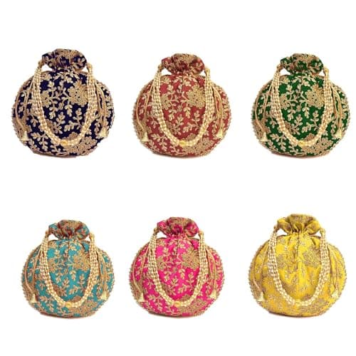 IGH India Gift Hub Handmade Embroidered Potli Bag for Women | Traditional Drawstring Pouch | Ideal for Weddings | Return Gifts | Festive Occasions | Traditional Indian Goody Bags | Multicolor 2