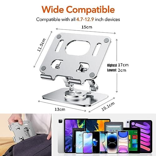 MESHIV Tablet Stand | Heavy 360° Rotating Adjustable Aluminum Foldable Holder for iPad, Tablets & Smartphones | Portable Desktop & Bed Stand for Home, Office, Table, Floor Use (Grey) 4