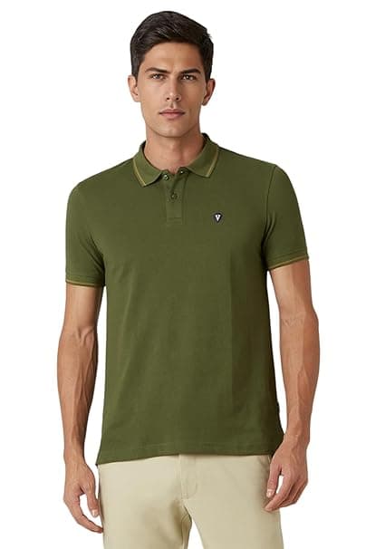 Van Heusen Men's Cotton Solid Regular Fit Collar Polo T-Shirt