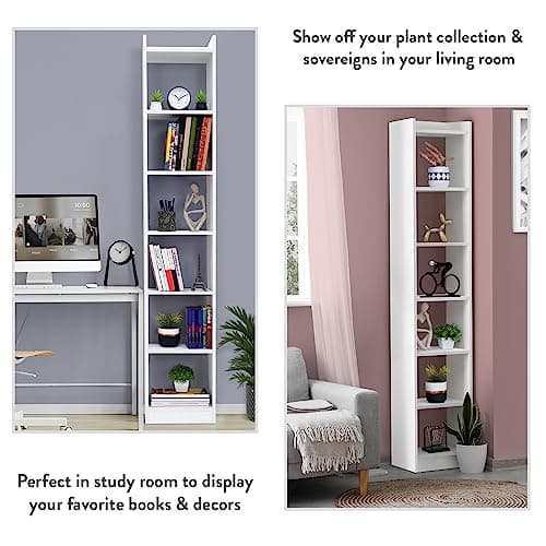 ABOUT SPACE 6 Tier Book Shelf for Home Library 6ft with Assembly,Cabinet For Storage,White Bookshelves for Living Room Display Stand Book Rack For Office,Kitchen,Bedroom(33x24x180cm - Engineered Wood) 5