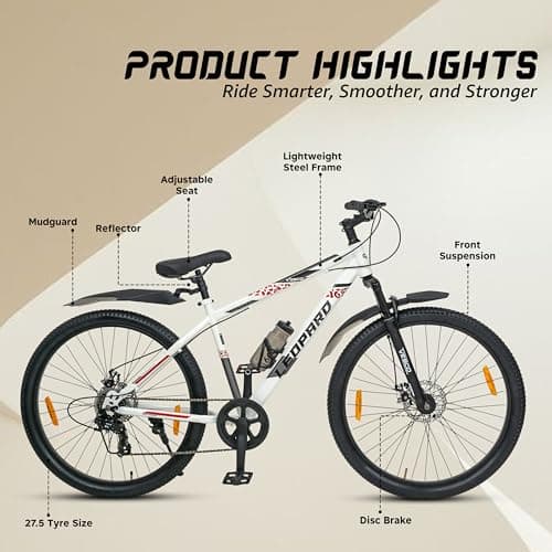 VESCO Leopard 27.5-T MTB 21 Speed Gear Cycle for Men | Front Suspension | Dual Disc Brake | Frame 18 Inch | Mountain Bike | Ideal for 17+ Years Adult Men & Women (White) 5