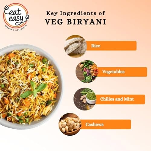 Eat Easy Ready To Eat Rice Dal Combo of 7- Veg Biryani, Veg Pulav, Jeera Rice, Dal Khichdi, Dal Makhani, Dal Tadka, Gujarati Dal | Just Add Water and Cook | Delicious Instant Food | Freeze Dehydrated  2