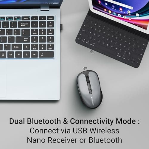 ZEBRONICS Charm Rechargeable Wireless Mouse, Dual Mode (2.4GHz + BT), Dual Bluetooth, Upto 1600 DPI, Silent Operation, 6 Buttons, Comfortable & Ergonomic, for Mac | Laptop | Computer (Metallic Grey) 2