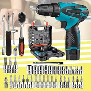 Galaxe Cordless Power Drill Tool Sets 12V Electric Screwdriver Power Tool Set Brushless Cordless Drill with Hand Tool Kit Socket Set (GLX12V46SS10, 74pcs tool kit)