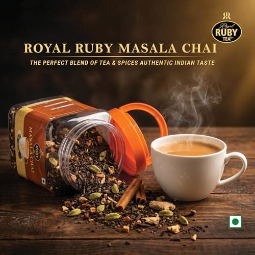 ROYAL RUBY TEA Masala Tea 250g | 100% Assam CTC Blend with Real Indian Spices | Enriched with Cardamom Ginger Cloves Bay Leaf Tulsi Nutmeg & Black Pepper | Refreshing | All Natural | No preservatives  2