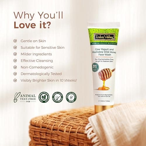 INDUS VALLEY Cow Yogurt Mashobra Honey & Papaya Cleansing Face Wash for Bright & Glowing Skin Reduces Spots Blemishes & Pigmentation Low Foam Men & Women (100gm + 50% Extra) 5