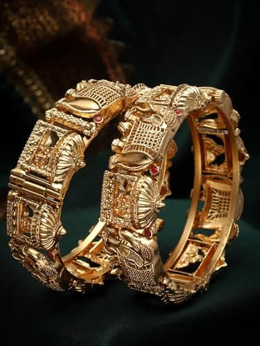 Shining Diva Fashion Bangles for Women Girls Set of 2 Traditional Latest Stylish Design (16501b_2.4)(Gold) 5