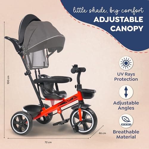 Luusa® Hyper PRO Canopy Plug N Play Tricycle/Baby Tricycle with Parental Control for Age Group 2+ Years Boys/Girls/Carrying Capacity Upto 30-KGS Proudly Made in India (Red) 3