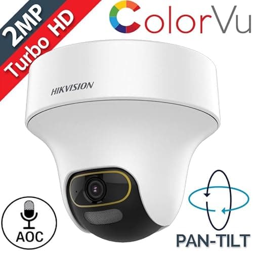HIKVISION 2MP ColorVu Audio PT 360° Built-in Mic IR White Light with Solid Light Alarm Motion Detection 2MP HD Indoor CCTV Camera [DS-2CE70DF3T-PTS] for 2MP & Above DVR + BNC/DC, White 3
