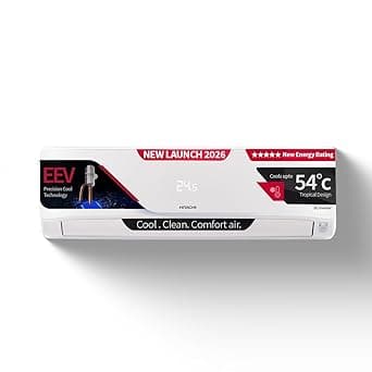 Hitachi 1.5 Ton 5 Star, New Star rated, Inverter Split AC (Copper, Smart View Display, 4 Way Swing, ice Clean, Anti-bacterial Filter,RAS.V518PCDIBT, White)
