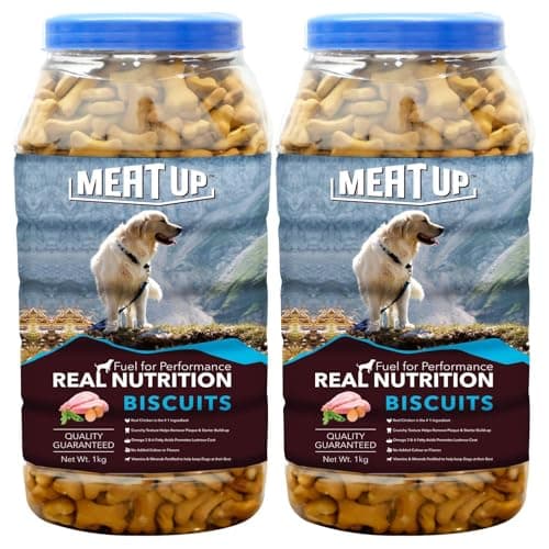 Meat Up Dog Treats Biscuits 2kg (2x1kg) | Real Chicken Flavour | Remove Plaque & Tartar Build-up | Vitamins & Minerals | Promotes Lustrous Coat