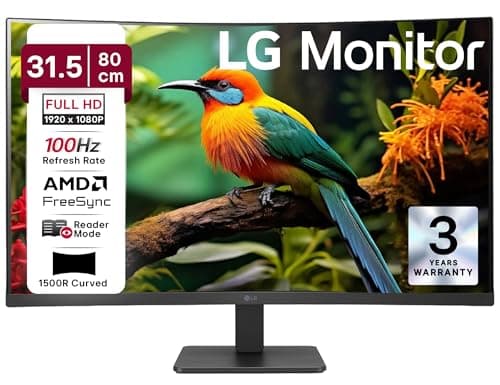 LG 32MR50C 80 cm (31.5 Inch) Full HD Curved (1920x1080) VA PC Monitor w/ 100Hz, 5ms (GtG), AMD FreeSync, D-Sub, 2xHDMI, Tilt Adjustable Anti-Glare, 3-Side Virtually Borderless Design, NTSC 72% (Black)