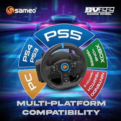 Sameo SV22 Racing Wheel with Pedals | 270° Steering Wheel | Paddle Shifters | Vibration Feedback | USB Racing Wheel for PS5 | PS4 | PS3 | Xbox One | Xbox Series X|S | Switch | Switch 2 & PC 5