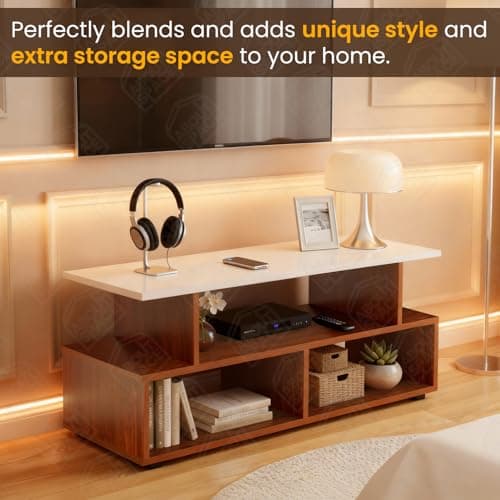 ABOUT SPACE TV Stand - Engineered Wood TV Showcase with Foot Pad Entertainment Console Shelf Storage for Set Top Box, Decor, Books for Living Room TV Unit - Oak Red(L 101 x B 40.5 x H 41 cm) 4
