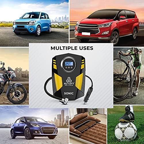Autofy Sonic with AUTO Cut Digital Car Tyre Inflator 150PSi Portable Air Compressor Pump with Emergency LED Light (120W – with Copper Coil Motor & 22mm Metal Cylinder) 5
