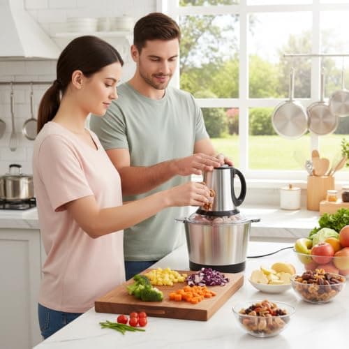 SWARIVON Electric Chopper for Kitchen 2L Stainless Steel Bowl Heavy Duty Meat Grinder & Food Processor Vegetable Chopper, Onion Garlic Cutter, Mincer, Blender 4 Stainless Steel Blades 5