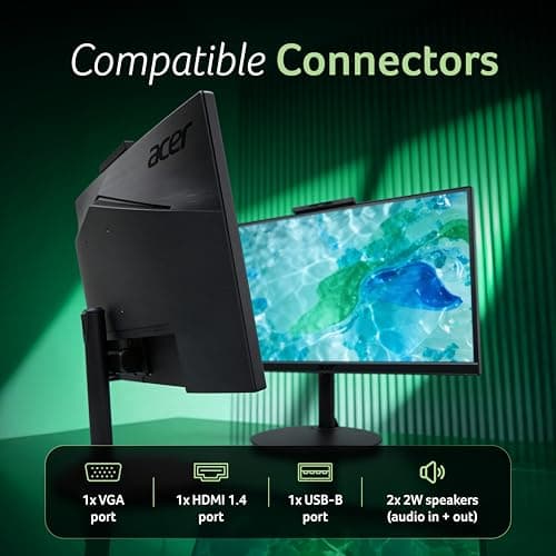 acer B227Q D1 21.5 Inch IPS Full HD Backlit LED Monitor I Full HD Adjustable Webcam, MIC Support I 100Hz I Tilt, Swivel and Height Adjustment I HDMI, VGA & USB 2.0 I Eye Care I Stereo Speakers 4
