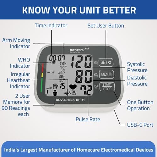 MEDTECH® BP11 Fully Automatic Portable Digital Blood Pressure Monitor with Smart MDD Technology - Cuff Size - 22-42cm 4