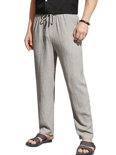 TOPLOT Men's Premium Linen Blend Pants | Lightweight Breathable Fabric | Elastic Waist with Drawstring | Straight Fit | Side Pockets | Perfect for Casual, Holidays & Travel (5268)