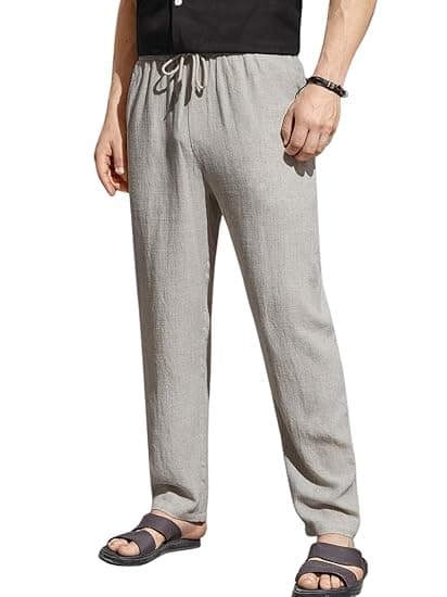 TOPLOT Men's Premium Linen Blend Pants | Lightweight Breathable Fabric | Elastic Waist with Drawstring | Straight Fit | Side Pockets | Perfect for Casual, Holidays & Travel (5268)