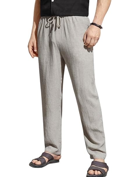 TOPLOT Men's Premium Linen Blend Pants | Lightweight Breathable Fabric | Elastic Waist with Drawstring | Straight Fit | Side Pockets | Perfect for Casual, Holidays & Travel (5268)