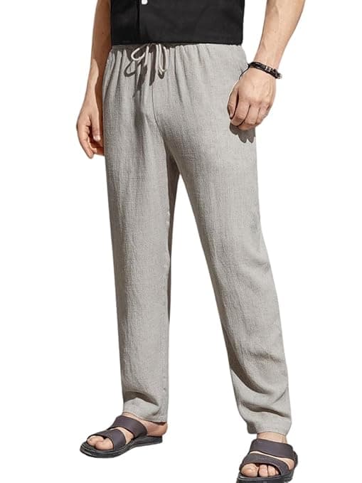 TOPLOT Men's Premium Linen Blend Pants | Lightweight Breathable Fabric | Elastic Waist with Drawstring | Straight Fit | Side Pockets | Perfect for Casual, Holidays & Travel (5268)