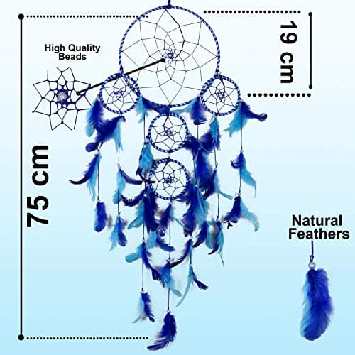 DULI Dream Catcher Traditional Indian Dreamcatcher Wall Art for Bedrooms, Home Wall, Hanging Design, Height 75 cm Dream Catchers(Blue),Metal, Feathers Dreamcatcher (Big Blue) 3