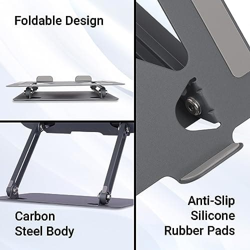 Zebronics NS3000 Portable Laptop & Tablet Stand Supports Upto 17” with Max. 5KG Support, Anti-Slip Silicone Pads, Foldable Design, Multi Angle Adjustment, Carbon Steel Body 5