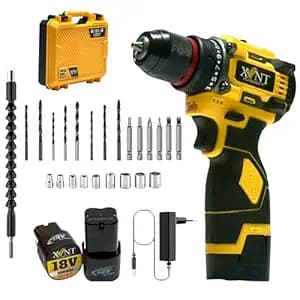 XLNT 18V Brushless Cordless Drill Driver Set | 35-45Nm Torque, 0-1500 RPM, 10mm Chuck | 2×18V Li-Ion Batteries, Fast Charger, Carrying Case, Accessory Kit Included