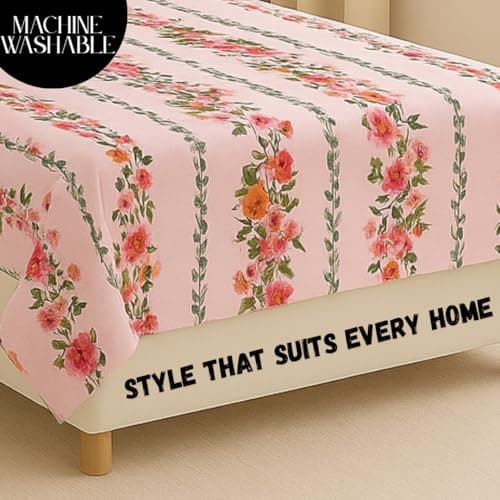 BSB HOME Flat Bedsheet for Single Bed with 1 Pillow Cover | Soft Touch Cotton | Comfortable & Durable | Size 90 x 60 Inch | Elegant Printed Bedding Set for Daily Use, Color - Pink Floral 3