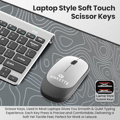 Amkette Wi-Key Mini Wireless Keyboard and Mouse Combo | Compact Design, Scissor Keys, 12 Multimedia Keys | Plug-N-Play USB Connection | Ergonomic Mouse, Silent Clicks, 1200 DPI, Optical Sensor (Grey) 4